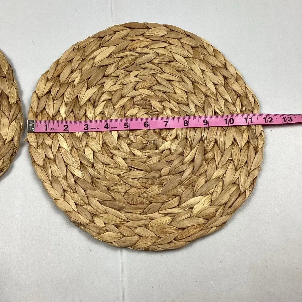 Rustic Round Natural Water Hyacinth Weave 12” Placemats Tablemats Set of 2